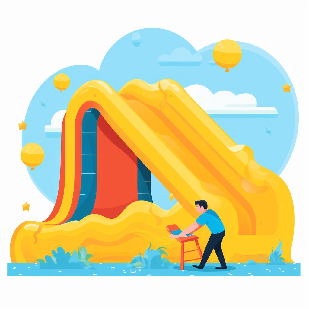 Person gently cleaning the inflatable slide with a sponge
