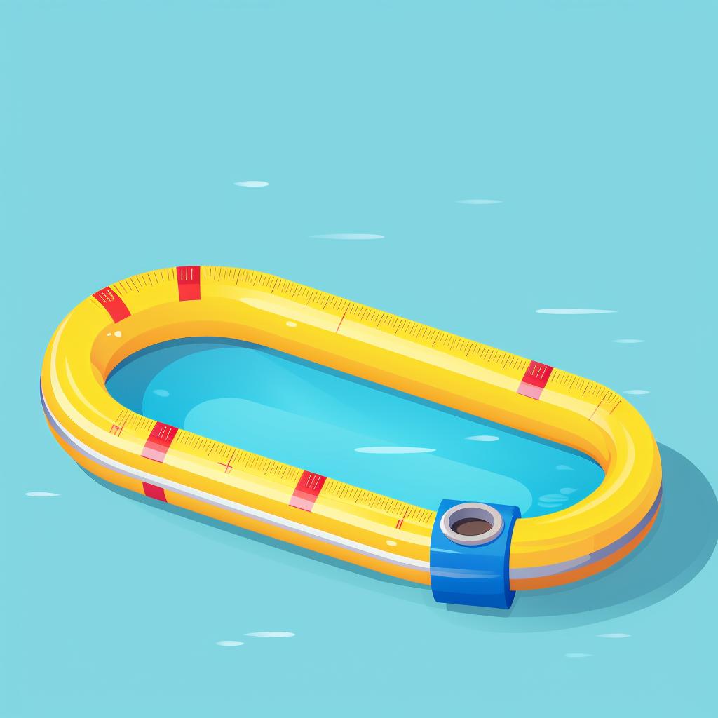 A measuring tape stretched across the length of an inflatable pool.