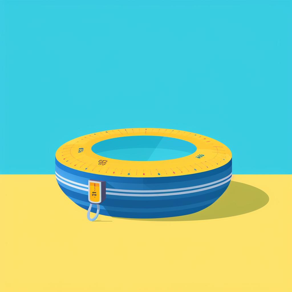 A measuring tape stretched across the width of an inflatable pool.