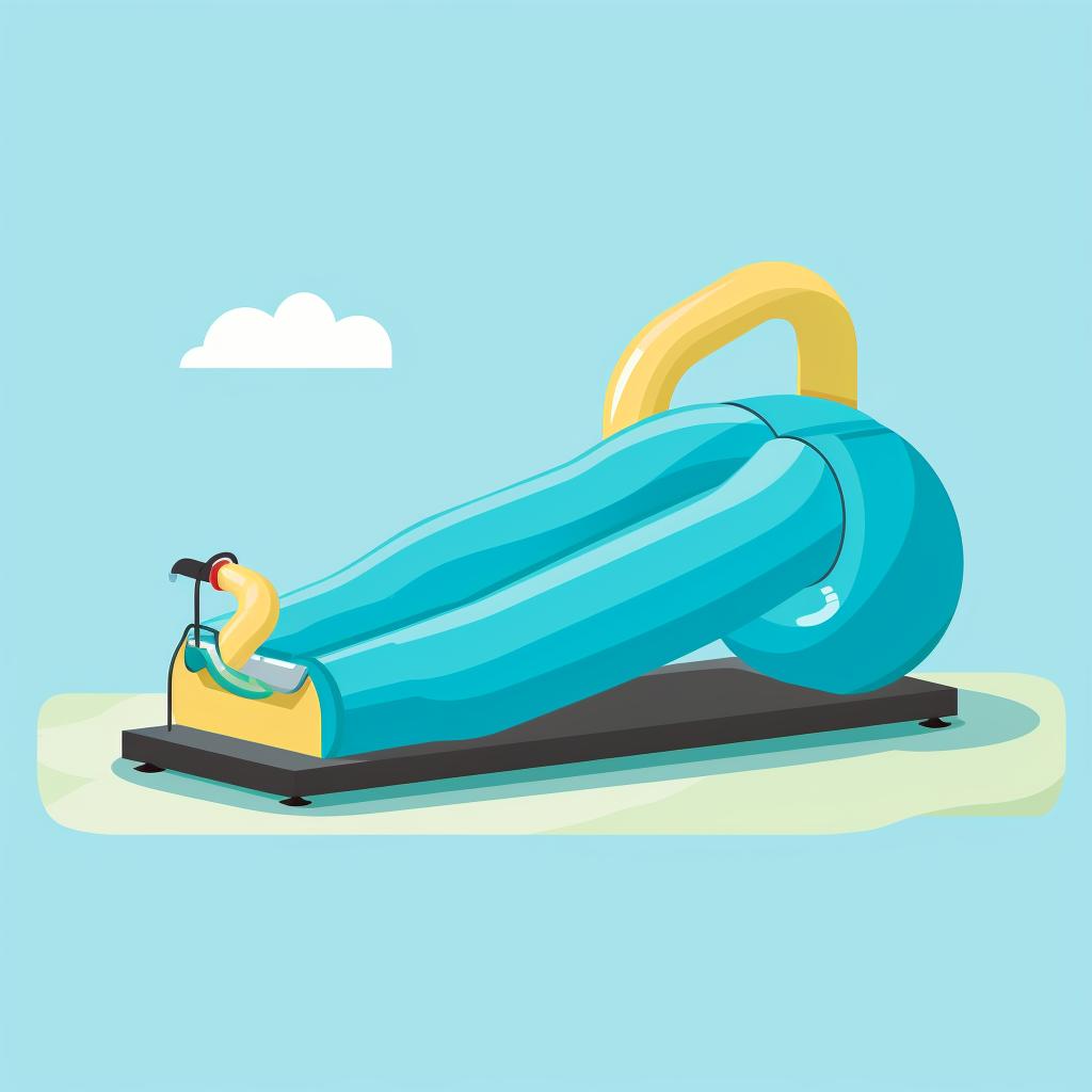 An air pump inflating a blow up pool slide