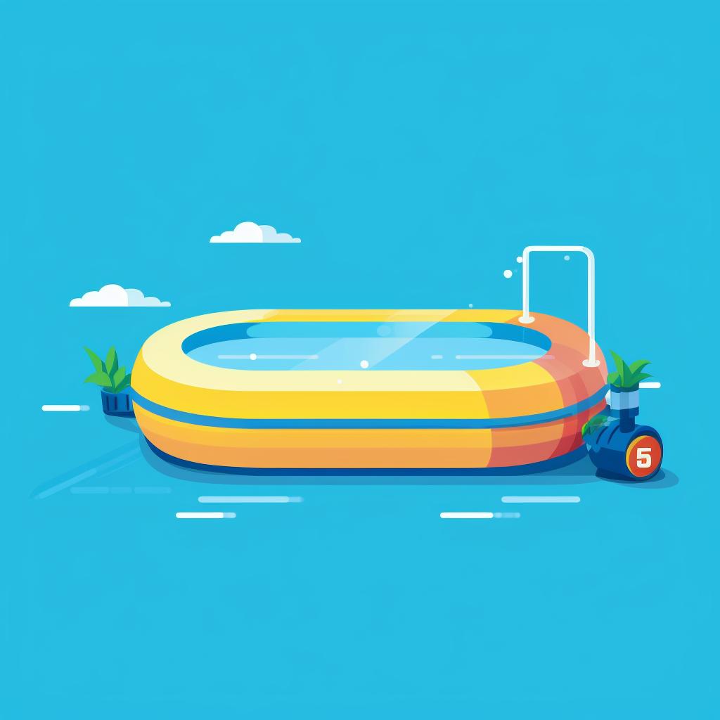 A measuring tape dropping from the top edge to the bottom of an inflatable pool.