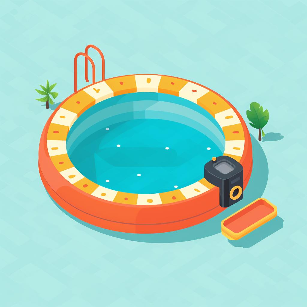Measuring tape next to an inflatable pool